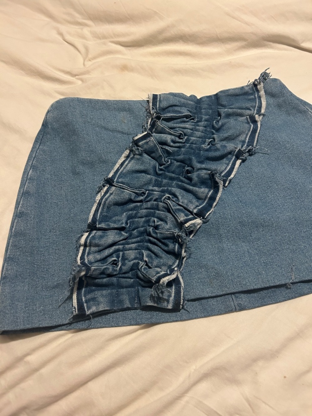 Zara Blue Denim Mini Skirt with Ruched Center Panel